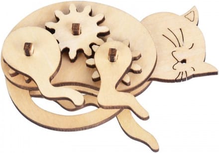 De Bouwplaats Bouwpakket Kat - 3D Houten Puzzel Mechanisch - 18 onderdelen