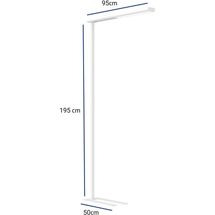 LED-vloerlamp Maul MAULjet, 50 W, 4450 lm, 4000 K, direct/indirect licht, traploos dimbaar, aluminium & staal, wit