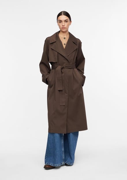 Vrouwelijke geborduurde fluid trenchcoat in twill met riem COMMA