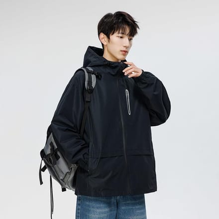 Veste coupe-vent ample à capuche pour homme, début d'automne XXXL black