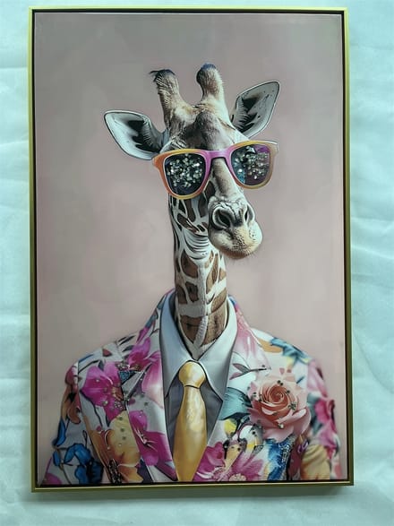 Schilderij floral giraffe 60x90cm
