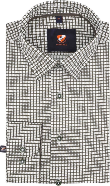 Suitable Overhemd Print Groen - Maat 41 - Heren - Casual Shirt