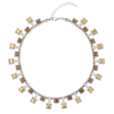 Behave – Statement ketting dames zilverkleur – Bruine glasstenen – Feestelijk – 34 + 5 cm