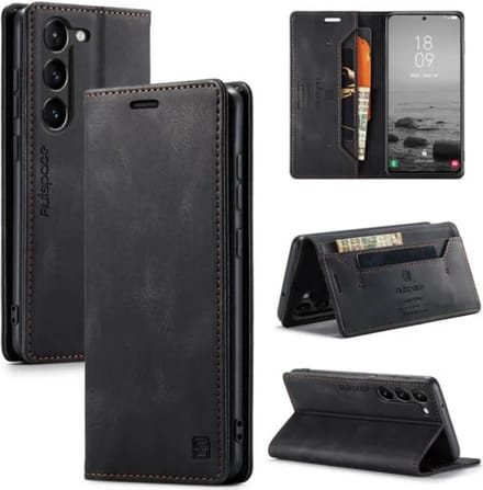 Luxe Flip Case met RFID Bescherming Kaarthouder en Magneetsluiting voor Samsung Galaxy S23 Plus _ Zwart