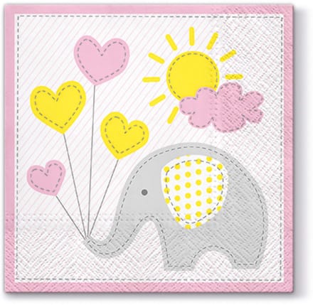 Dekoratief | Pakje 20 servetten 'Cute elephant, light pink' 33x33cm | A701253