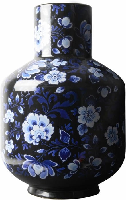 Heinen Delfts Blauw - Hoge bolvaas Zwart - Keramiek - 35 cm