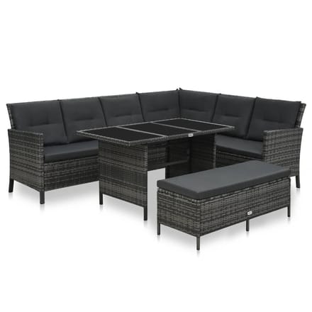 vidaXL - 3-delige - Loungeset - met - kussens - poly - rattan - grijs