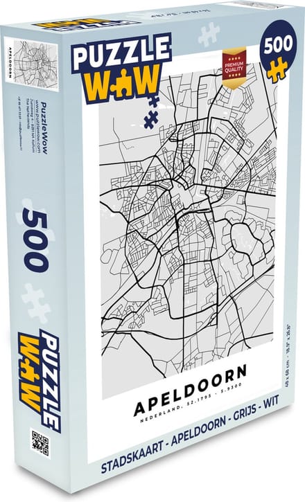 Puzzel Stadskaart - Apeldoorn - Grijs - Wit - Legpuzzel - Puzzel 500 stukjes - Plattegrond