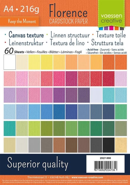 Vaessen Creative Cardstock - Multipack Assorti - A4 - 60 vellen - Textuur - 216 g