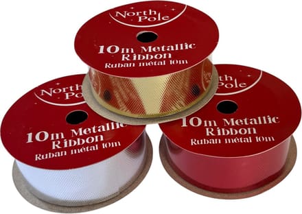 Metallic Decoratie Kerstlint Lint 3 x 10 Meter - Goud, Zilver, Rood