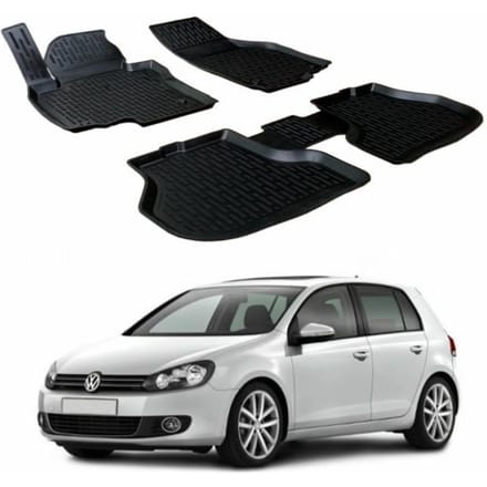 Tapis De Sol En Caoutchouc Premium - SCOUTT - Volkswagen GOLF 6 - 4 pcs - 3D-Design - Résistant à l'abrasion noir