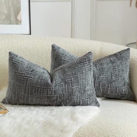 Set van 2 decoratieve zachte chenille kussenslopen 30 x 50 cm - Donkergrijs accent