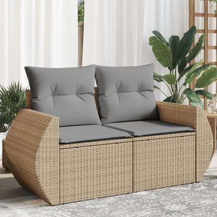vidaXL - Tuinbank - 2-zits - met - kussens - poly - rattan - beige
