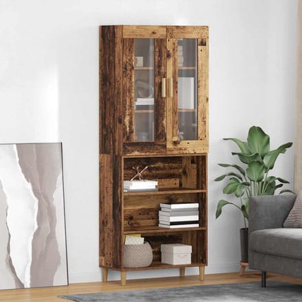 vidaXL - Highboard - Oud - Hout - 69,5 - x - 34 - x - 180 - cm - Gefabriceerd - Hout - en - Glas