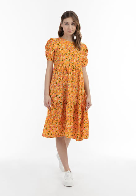 Mymo Midi-jurk met korte mouwen Dames Oranje Veelkleurig