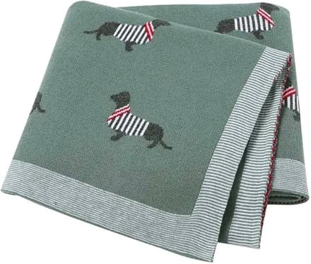 Teckel - Deken - Plaid - Hond - Inbakerdeken - Baby - 100x80cm - groen - plaid
