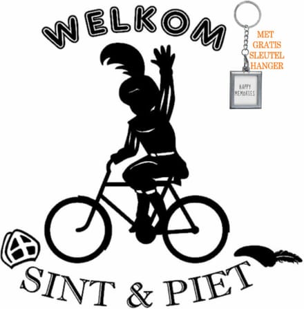 Raam / Muursticker Welkom Sint & Piet op de fiets zwart | Rosami