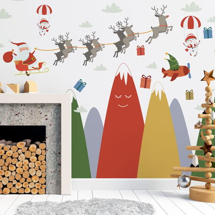 Bergstickers met de Kerstman en zijn rendieren, 40 x 60 cm