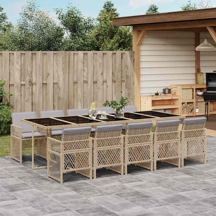 vidaXL - 11-delige - Tuinset - met - kussens - poly - rattan - beige