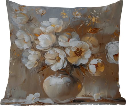 Buitenkussen - Vaas - Bloemen - Kunst - Goud - 45x45 cm - Weerbestendig