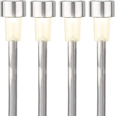 Lumineo buiten prikspot/steker solar - 8x - LED - zilver - H36 cm - warm wit