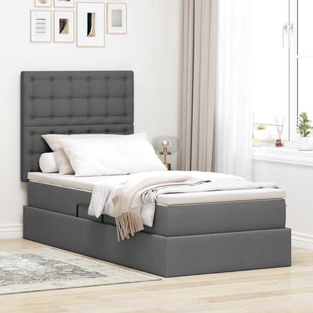 vidaXL - LED - opbergbed - met - matras - Donkergrijs - 100 - x - 200 - cm - Stof