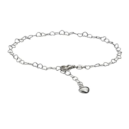 ZEEme Silver Fusskette Silber 925 mit Herz-Motiv 23-26cm