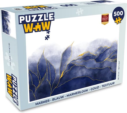 Puzzel Marmer - Blauw - Marmerlook - Goud - Textuur - Legpuzzel - Puzzel 500 stukjes