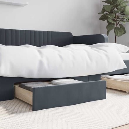 vidaXL Bedlades 2 st Bewerkt hout en fluweel donkergrijs