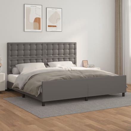 vidaXL - Bedframe - met - hoofdbord - kunstleer - grijs - 200x200 - cm