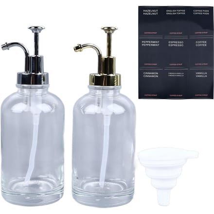 2 STUKS Koffiesiroopdispensers 500ml Glazen Fles Dispenser met RVS Pomp Koffiebar gray
