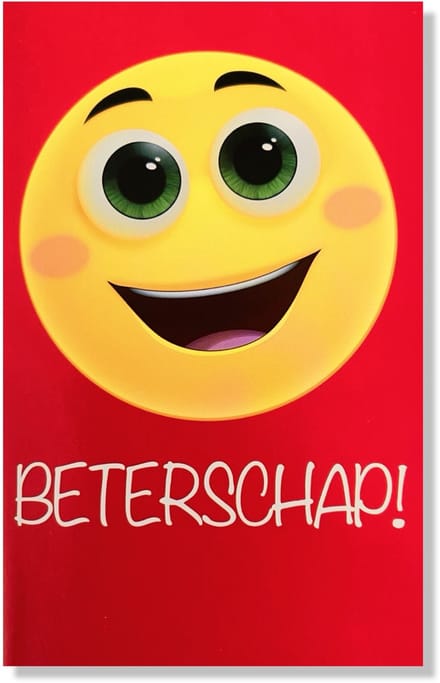Beterschap! Wenskaart Smiley - 12x17cm - Gevouwen kaart inclusief envelop - Beterschapskaart