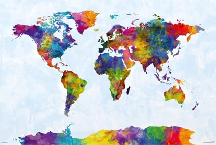 Watercolor Map Of The World - Maxi Poster
