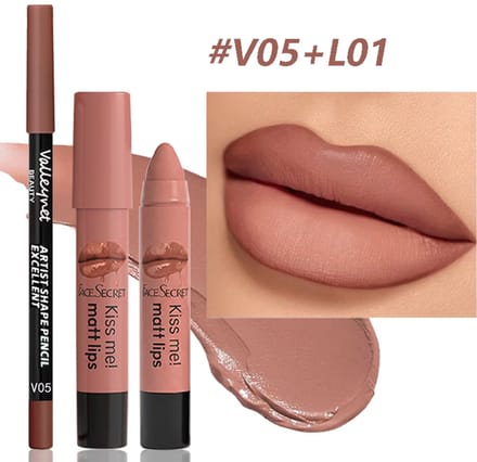 Lipstick & Lipliner Set Caramel Nude – Waterproof Matte Lippenstift met Bijpassende Lipliner
