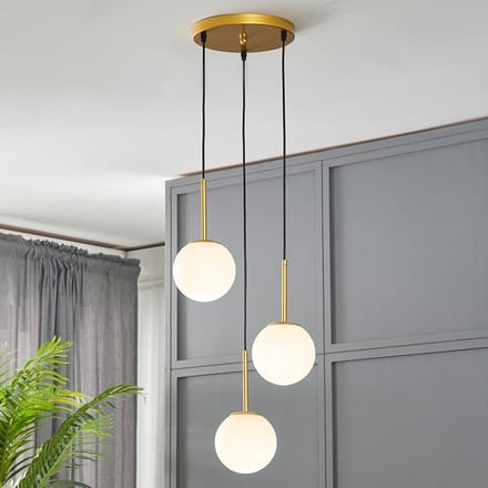 LumenXL 3-lichts hanglamp Addy goud - melkwit glas