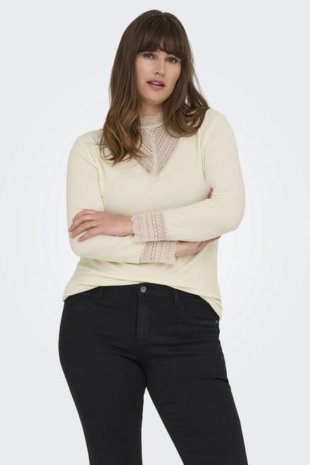 ONLY CARMAKOMA - CARTILDE RIB LACE L/S TOP JRS NOOS - Dames - Tops