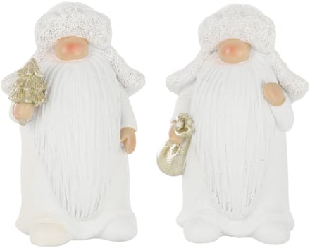 J-Line figuur Kerstman Boom + Tas - polyresin - wit/goud - small - 2 stuks