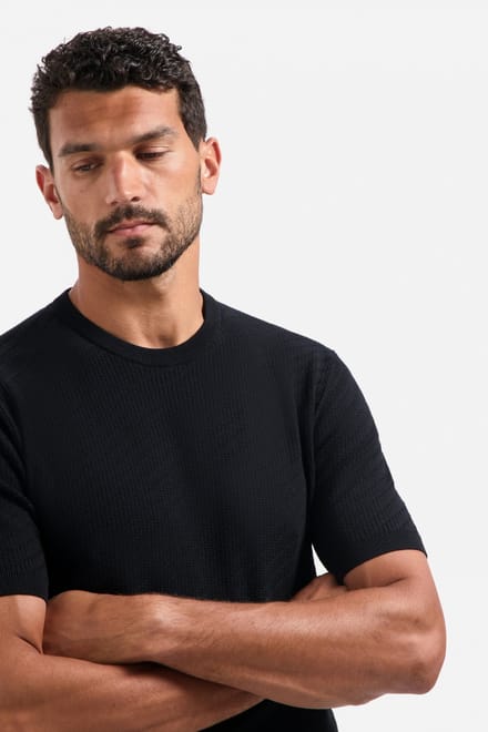 No Excess Pullover Short Sleeve Crewneck Solid Jacquard Black Größe: S | Basic T-Shirts Outlet | Herren | Schwarz