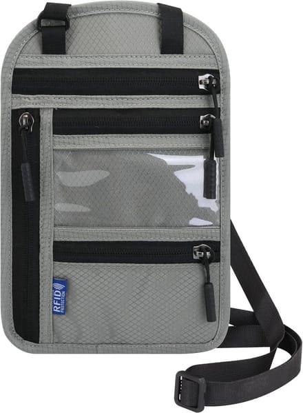 RFID-beveiligde reisdocumentenhouder - 4 compartimenten met rits - Unisex - Travel Secure (grijs)