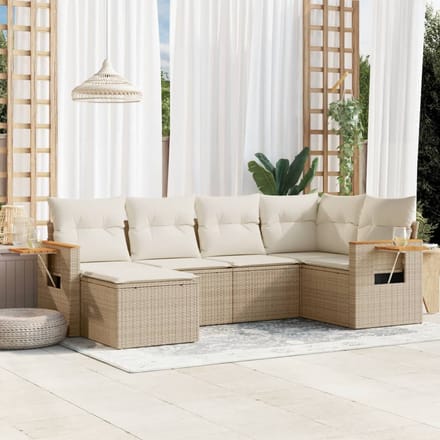 vidaXL - 6-delige - Loungeset - met - kussens - poly - rattan - beige