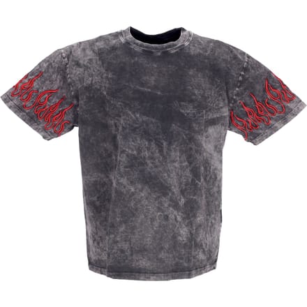Heren T-shirt Geborduurd Flames Tee Grijs/rood