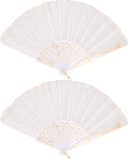 Boland Spaanse handwaaier - 2x - wit - kunststof/polyester - 42 x 24 cm
