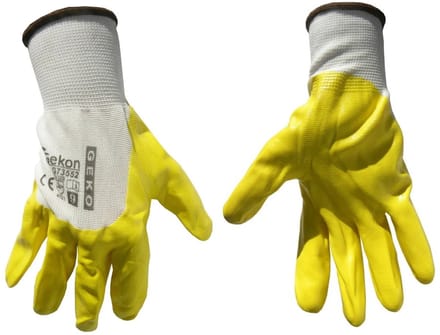 GEKO Katoenen werkhandschoenen - nitril coating - maat 9 - geel/wit - 12 stuks