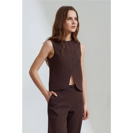 Gestreepte Geweven Gilet Met Knopen