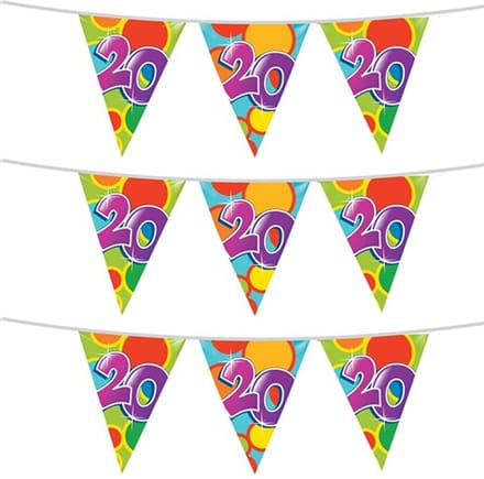 Haza Vlaggenlijn - 3x stuks - 20 jaar - leeftijd versiering - 10 meter - plastic - verjaardag slinger