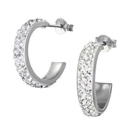 Joy|S - Zilveren oorringen 20 mm - kristal - gehodineerd - halve hoepel - stud