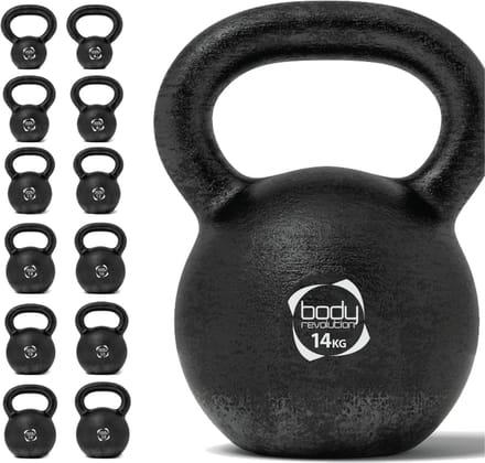 Kettlebell van gietijzer - zwart - 14kg - antislip onderkant
