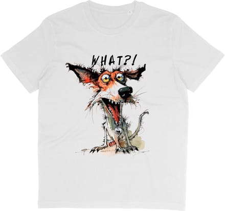 T Shirt met Grappige Hond Illustratie - Wit - Maat S