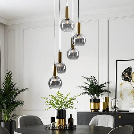 LumenXL Design hanglamp Imme goud - smoke glas, 5-lichts