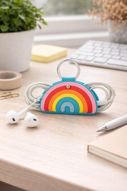 Mustard Rainbow Cable Organizer – Kabelhouder Regenboog – Oordopjes Organizer – Work Happy